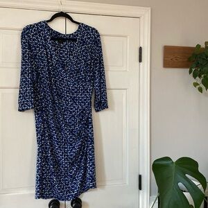 Laundry By Shelli Segal Wrap Dress Printed Blue Black‎ White Womens L Geometric